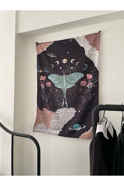 Planet Butik The Moth College Wall Cloth - Wall Tapestry I 70 X 100 Cm
