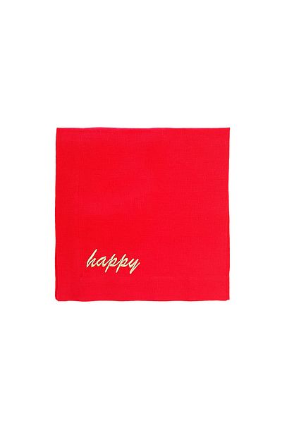 ge living Happy Patterned Red Linen Serving Napkin 45 X 45