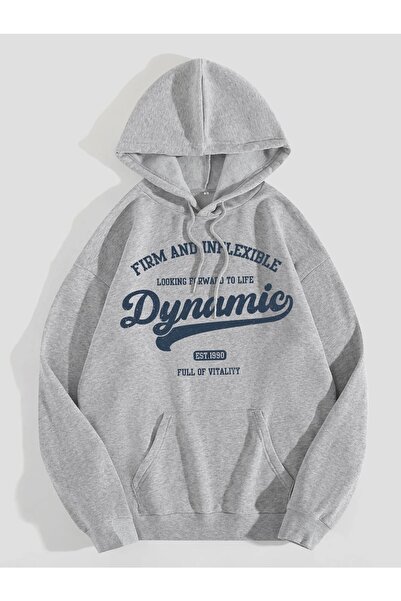 YUVEST Unisex Oversize kroj Dynamic Štampano Sa kapuljačom Siva majica