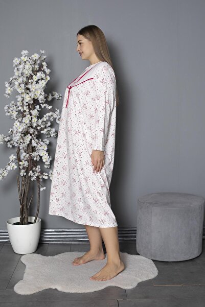 SEBOTEKS 100% Cotton Seasonal Combed Cotton Long Sleeve Plus Size Mother's Nightgown 580