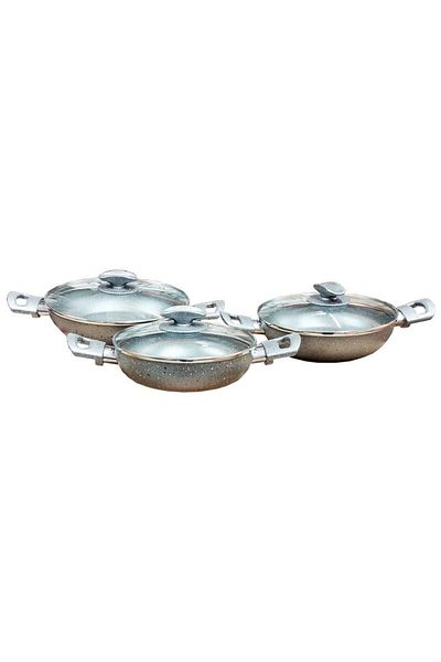 Mehtap Granite Pan Set 3 Pieces Granite Egg Pan with Glass Lid