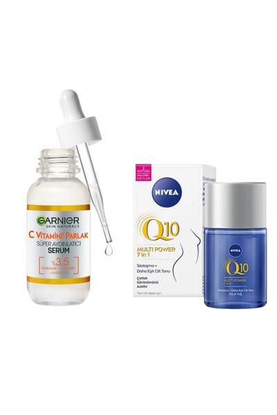 Garnier Süper Aydınlatıcı Serum ve Nivea Vücüt Sıkılaştırıcı Q10 Yağı