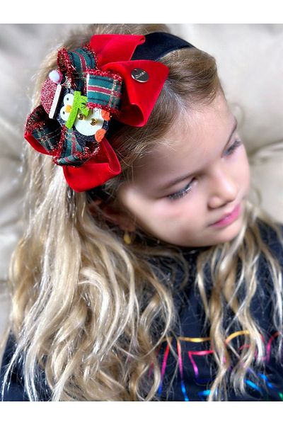 QUEEN AKSESUAR New Year's New Year's Luxury Glitter Penguin Decorated Velvet Bow Plaid Satin Crown Women's Children's Crown