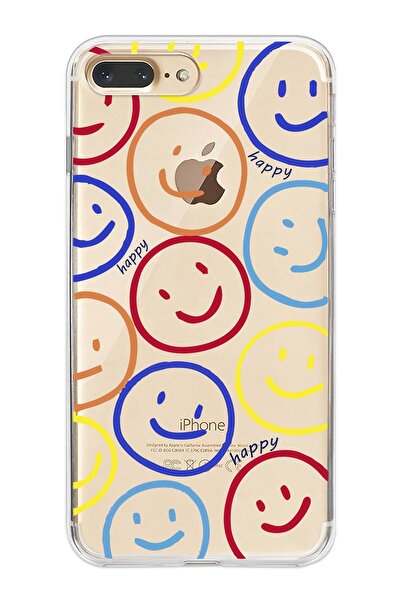 shoptocase Iphone 7 Plus/8 Plus Uyumlu Renkli Gülenyüzler Premium Şeffaf Tele...