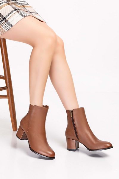 Gondol Women's Genuine Leather Classic Heeled Boots Anl.5810 - Walnut - 38