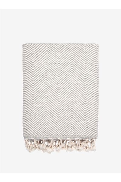 Barine Wool Herringbone Μάλλινο Κάθισμα Σάλι Γκρι 120x170
