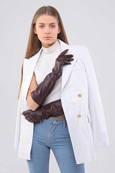 CE-YIL DERİ ÜRÜNLERİ Women's Long Genuine Leather Glove