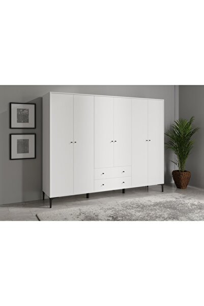 VENATTO Focus 6 Kapılı,2 Çekmeceli,10 Raf Bölmeli Gardırop/ Dolap R:beyaz (%100MDF)