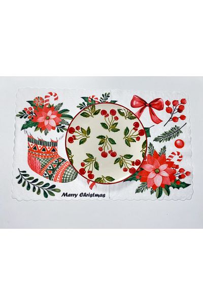 KÜPPELİ ACCESSORİES New Year's Themed American Service 6 Pieces Washable Fabric Winter Themed 45 X 30 cm