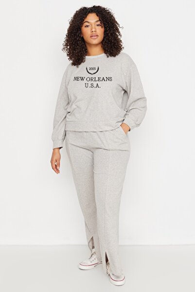 Trendyol Curve Plus Size Sweatsuit Set - Gray - Regular