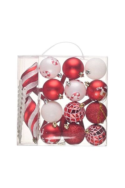 Karaca Home New Year New Year Fun Red 19 Piece Tree Ornament Set with Star Title
