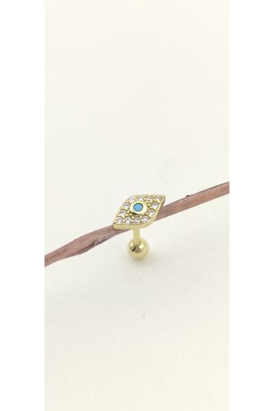 GT Gümüş Tezgahı 925 Ayar Gümüş Taşlı Göz Tragus Kıkırdak Küpesi (TEK)