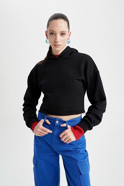 DeFacto Hooded Basic Crop Sweatshirt Z9509az22au