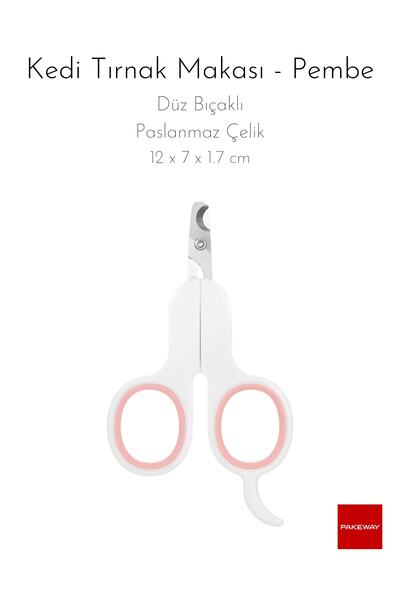 PAKEWAY Kedi Tırnak Makası - Pembe - Düz Bıçaklı - Paslanmaz Çelik