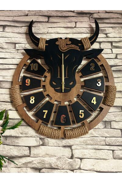 Adapromosyon Boğa Figürlü Dekoratif Ahşap Duvar Saati