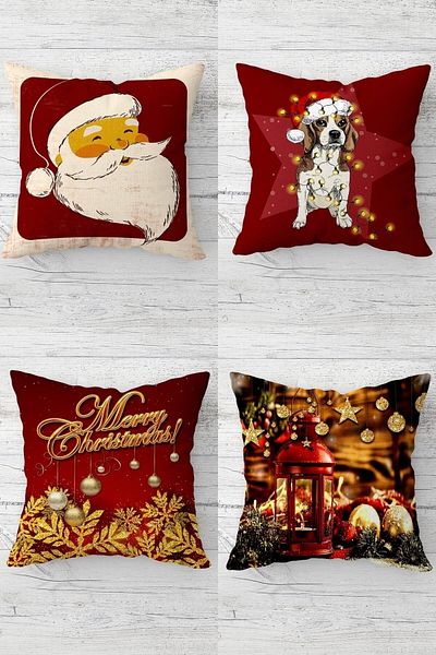 on the clouds Santa Claus Merry Christmas Pet Dog Hidden Zippered Throw Pillow Cover Pillow Case Set (4pcs)