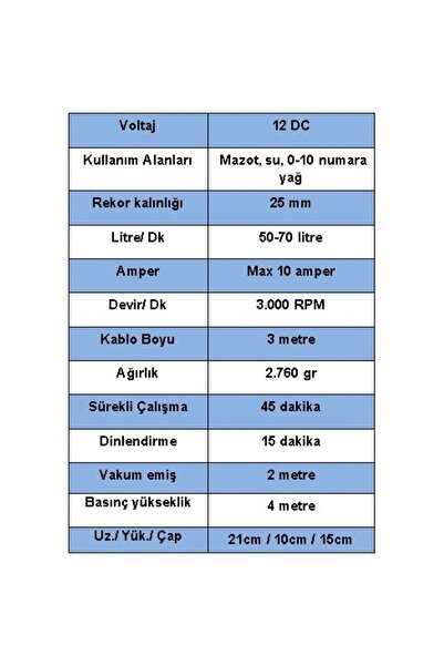 Düzey 12 Volt 1'' Hortum Çıkışlı Dıştan Çekme Mazot Aktarma(sıvı Transfer) Po...