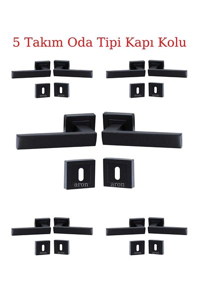 ARON (5 SET) Castle Lama with Square Badge (ROOM TYPE) Door Handle Set Matte Black (5 ROOMS)