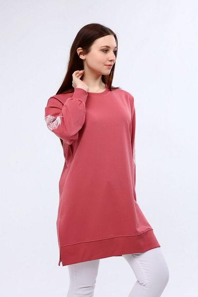 Birol Triko Women's Patterned Dusty Rose Tunic