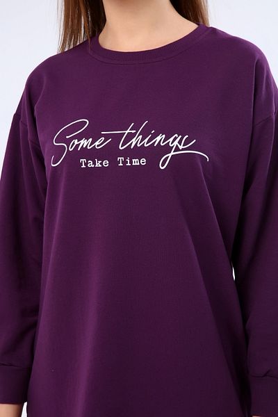 Birol Triko Women's Plum Slogan Tunic