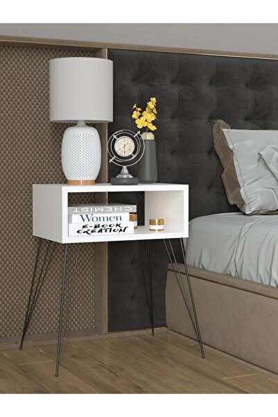 Omekan Metal Ayaklı Lüx Komodin Siyah-beyaz