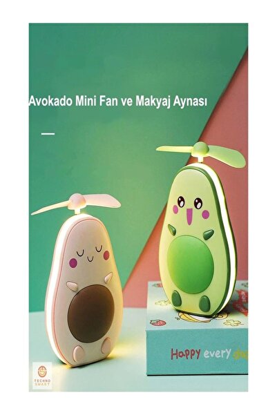 HEPBİMODA Led Işıklı Makyaj Aynası Mini El Fanı Usb Şarjlı Avakado Figürlü Fo...