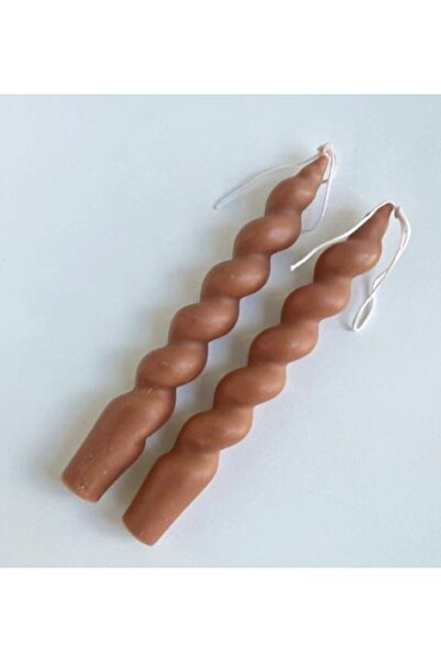 Mumbox mutluluk mum şeklinde 2’li Kahverengi Kokulu Burgu Spiral Şamdan Mum