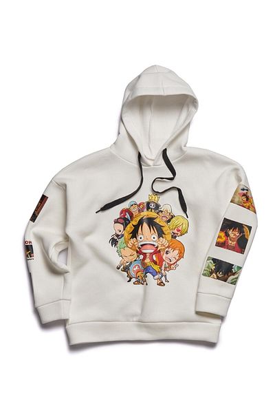 Puledro Hanorac cu glugă bej cu imprimeu Luffy