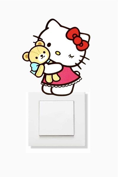Piksel Grafik Hello Kitty - Autocolant pentru priză cu ursuleț