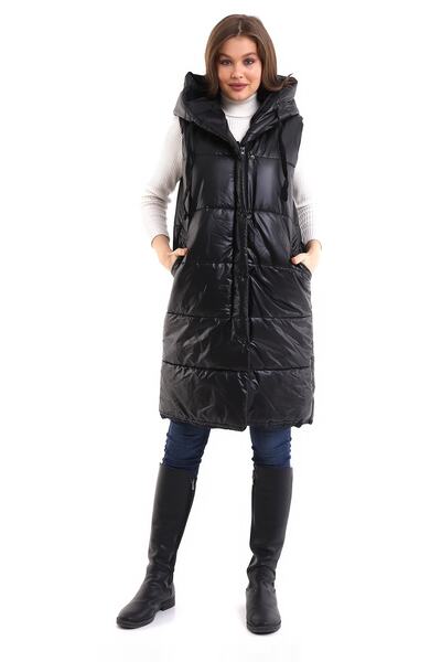 winmoda Women's Long Vest Hooded Inner Lined Pocket
