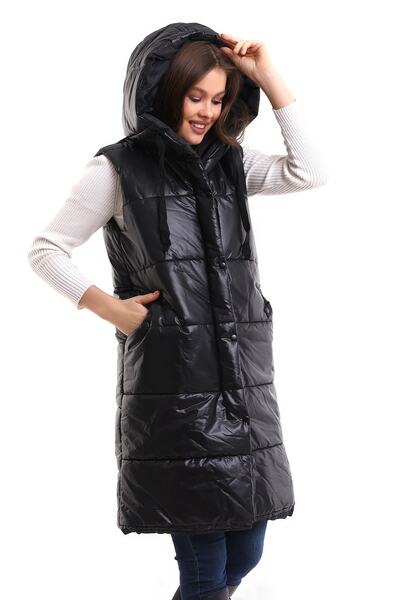 winmoda Women's Long Vest Hooded Inner Lined Pocket