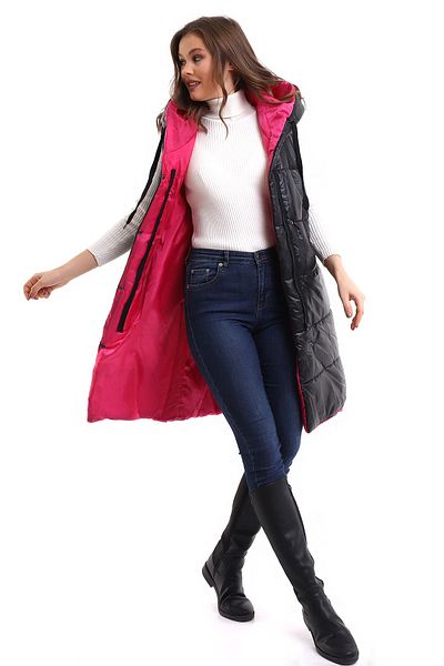 Winmoda34 Дамска дълга жилетка с качулка