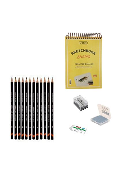 Derwent Sketch Starter Set 9 + Graduated Pen + A5 Notebook + Dispenser Set + ...
