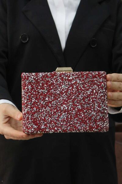 ROZA CANTA Women's Red Stone Evening Dress Clutch Portfolio Bag