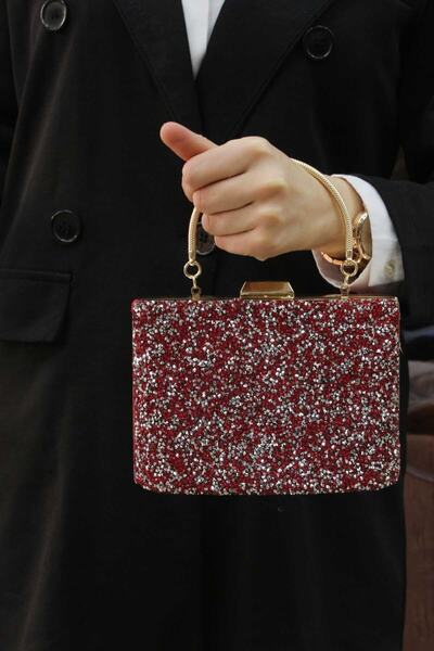 ROZA CANTA Women's Red Stone Evening Dress Clutch Portfolio Bag