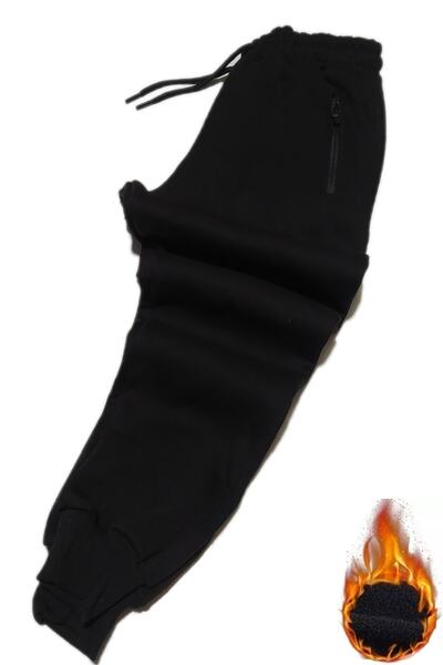 bigiyin Μαύρη χειμερινή ανδρική αθλητική φόρμα με ελαστικό πάτο από φλις πιτζάμα