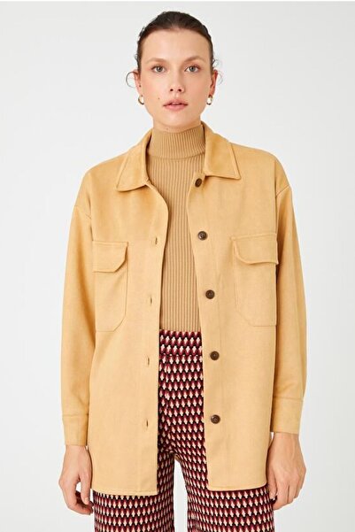 Koton Női velúr kinézetű zsebes, nagyméretű ingkabát 3wak10054ek