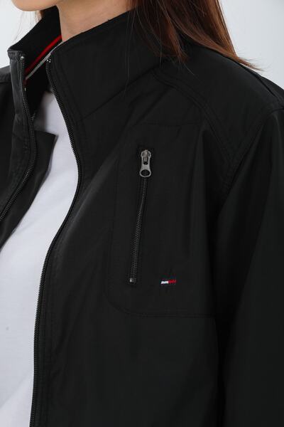 WAPP Palton de sezon pentru femei, supradimensionat, impermeabil, cu guler cu nervuri negre, căptușit în interior, buzunar interior