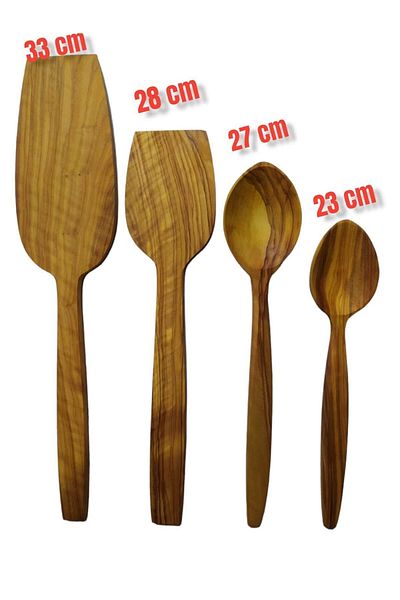 ncy Natural Olive Handmade Spoon Set Spatula Wooden Kitchen Set 4 Pieces