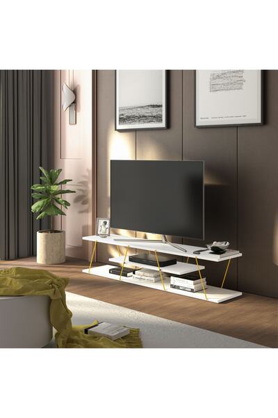 Rafevi Tars TV Ünitesi (Beyaz-Sarı)