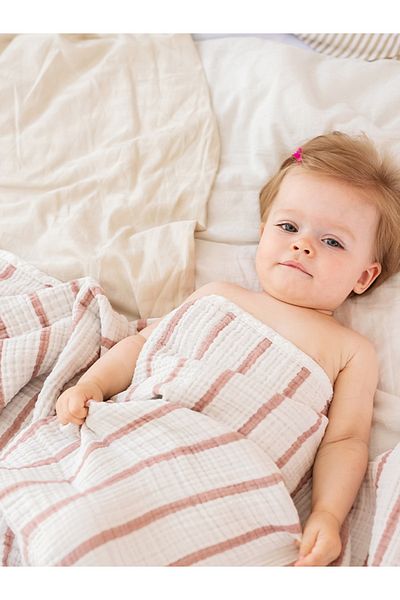 Caline Baby 4 Layer Muslin Blanket 120x120cm - Dusty Rose Striped