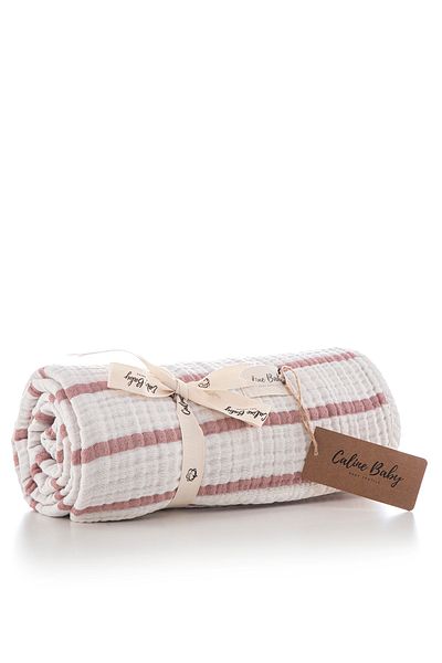 Caline Baby 4 Layer Muslin Blanket 120x120cm - Dusty Rose Striped