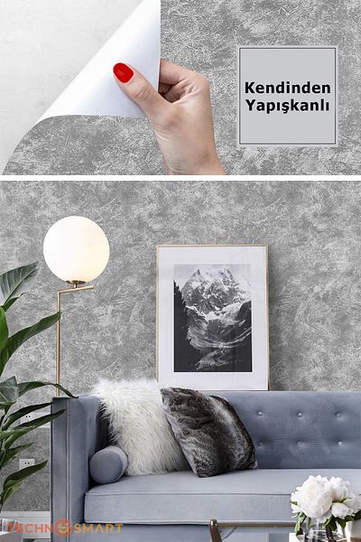 TechnoSmart 60x300cm Gray Self Adhesive Wallpaper Kitchen Bathroom Wardrobe Covering Decoration
