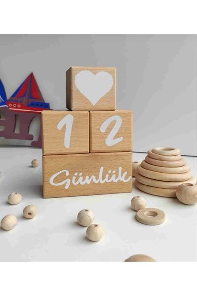 ENCİVA Ahşap Anı Küpleri Anne Bebek Fotoğraf Çekim Ve Dekor 4 Lü Türkçe Set Bebek Hediiyelik Ahşap