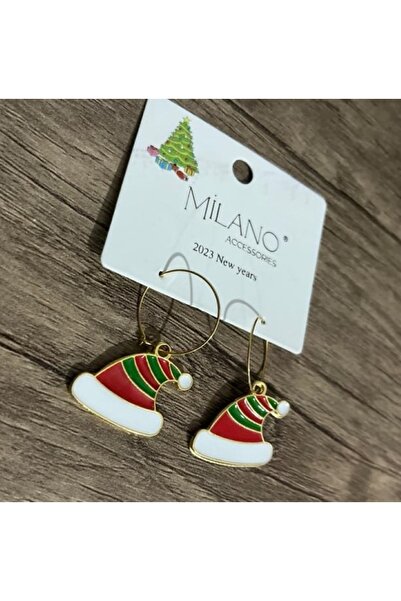 Pembe Ağaç Tasarım Atölyesi New Year Christmas Christmas Earrings - Hat Shape...