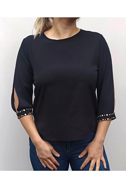 Hepsibitarz Kadın Siyah Kolları Troklu Bluz