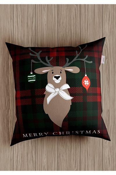 menesahome Merry Christmas Throw Pillow Cover, Red Plaid Throw Pillow Cover, Deer Pattern Throw Pillow Cover, Christmas Throw Pillow