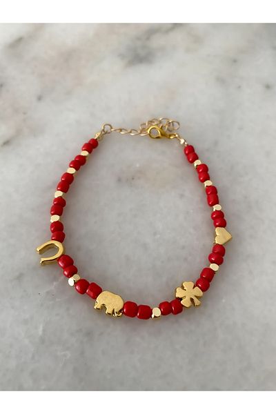 Lucky Designs Red Bead Figure Charm Lucky Bracelet