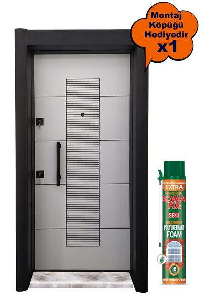 Tezdoor Çelik Kapı Modelleri Siyah Kasalı Rustik Çizgili Düz Model , Tırnaklı Sistem Daire Kapısı Sol