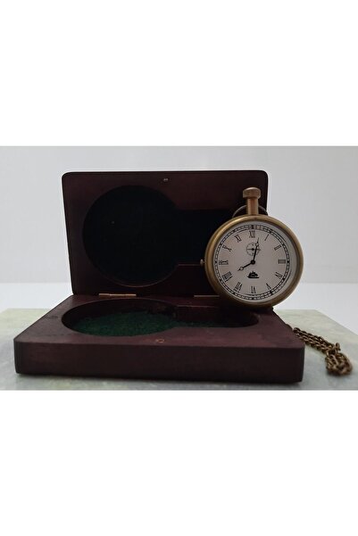 HEDİYE FİKRİ Brass Wooden Box Sailboat Chain Clock, Roman Numeral, in Special Box